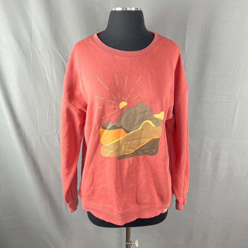 Liv Outdoor Sweatshirt Womens Large Coral Pink Gabriella Graphic Ribbed Trim